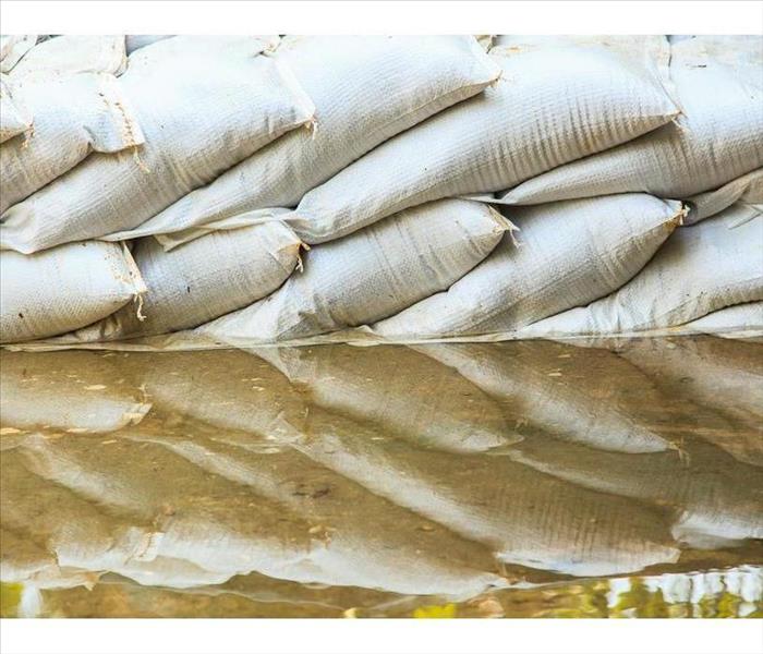 water barrier of sand bag to prevent flood in thailand